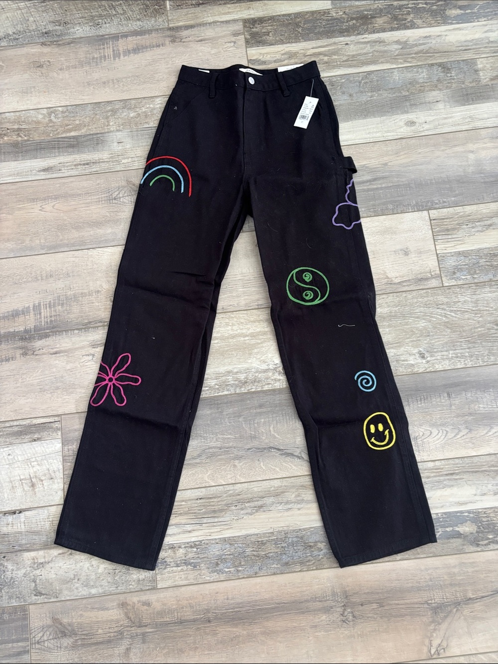 Pac Sun Black Embroidered Graphic Carpenter Pants